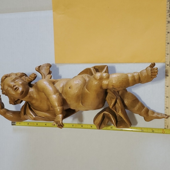 Vintage Hand Carved Wood Angel Cherub Wall Decor Figurine Tall 16" - Picture 14 of 15